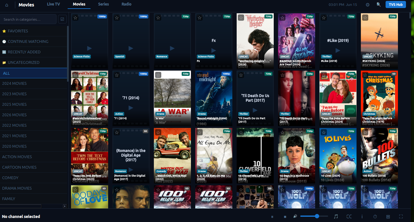 TVS Hub movies browser with poster grid